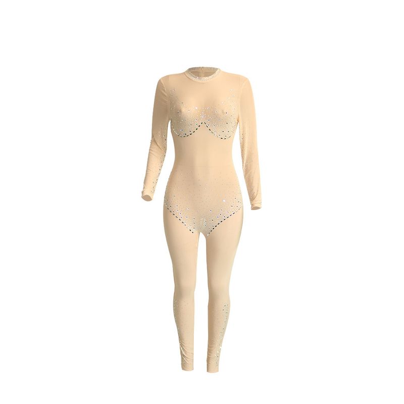 Moteriški drabužiai Sexy Meh Through Hot Diamond Kelnės ilgomis rankovėmis kombinezonas moterims_voghion.com