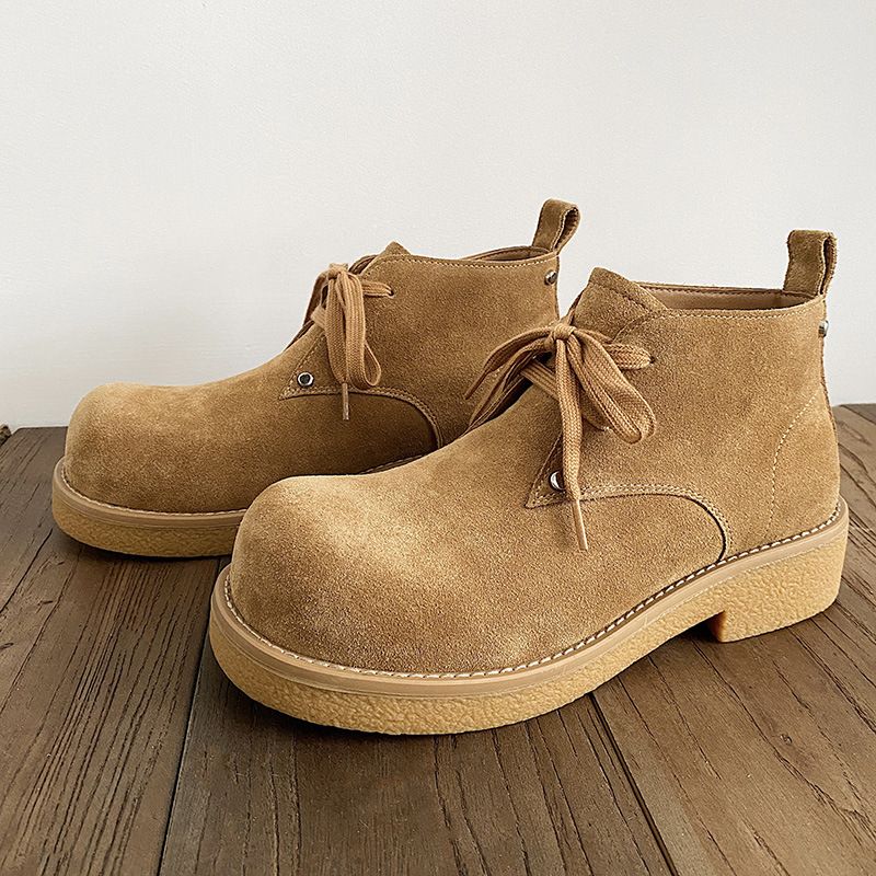 2025 Herbst Neue Echtes Leder Martin Kuh Wildleder Chunky Derby Schuhe männer Arbeit Kurze Stiefel_voghion.com