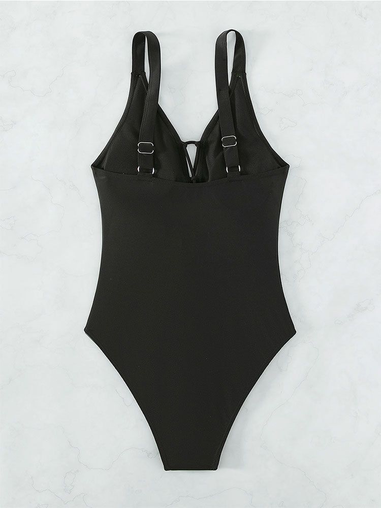 Damenbekleidung neuer konservativer einteiliger Badeanzug für Damen, einfarbig, mit Kordelzug, ausgehöhlter, enger Strandbadeanzug_voghion.com