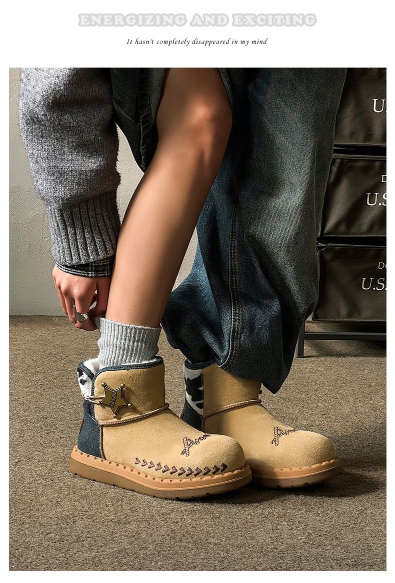 Couple Short Boots Fleece Thickened Warm Snow Boots Wind Martin Boots_voghion.com