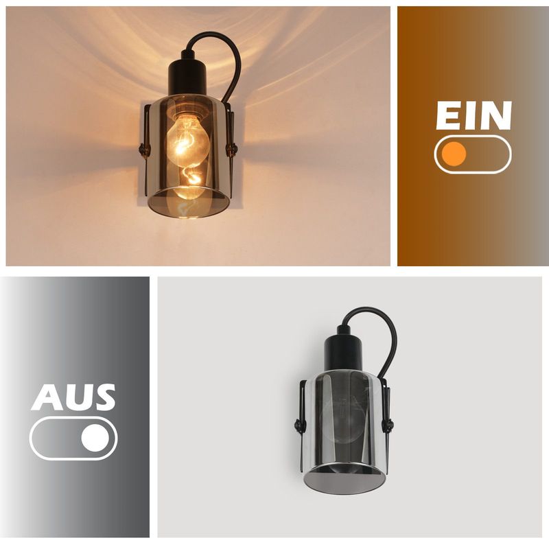 Glitzerlife Deckenstrahler Vintage Deckenlampe 1flammig - Retro Rauchgrau Glas Deckenleuchte E14 Fassung Industrial Schwarz Deckenspot Max. 40W Für Küche Wohnz_voghion.com