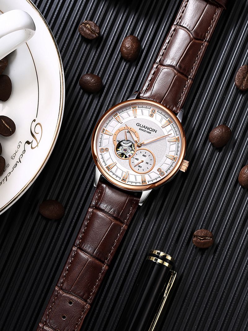 GUANQIN Luxus Herrenuhr Automatik Mechanisch Skelett Sekunden Zifferblatt Saphir Echtes Business Freizeit Wasserdichte Uhren Für Mann_voghion.com