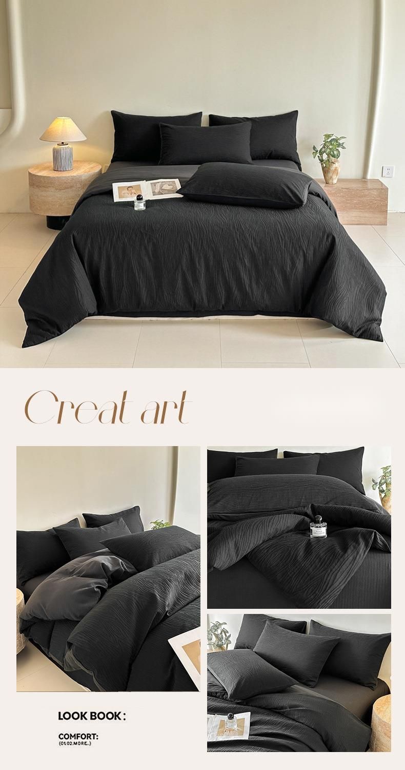 Biancheria da letto semplice ed elegante, quattro pezzi, copripiumino in puro cotone lavato jacquard, lenzuolo singolo, tre pezzi per dormitorio._voghion.com