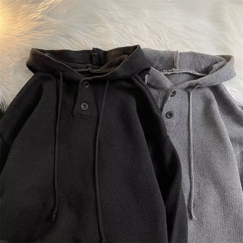 Kapuzenpullover Herren Halb offener Knopf Herbst Winter Warme Oberbekleidung Pullover College Style Trend_voghion.com