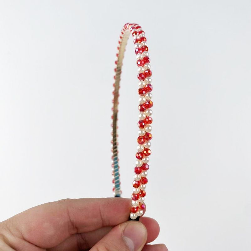 Perlen-Kristall-Stirnband, Voller Strass-Haarreif, Koreanisches minimalistisches Vintage-Haar-Accessoire mit einreihigen Perlen und Kristallen für Frauen_voghion.com