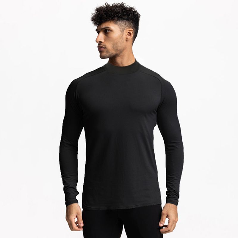 T-shirt da uomo a maniche lunghe a collo alto, sportiva, da corsa, elastica, aderente, ad asciugatura rapida, con colletto alla coreana, base da basket_voghion.com