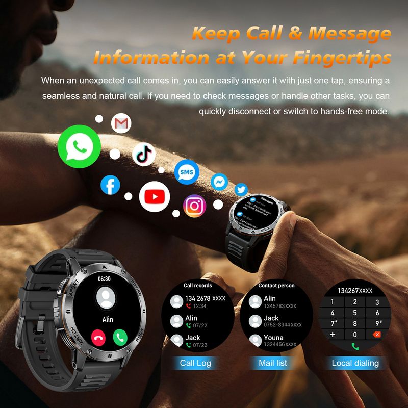 Akıllı Saat Bluetooth Çağrı Kan Basıncı Su Geçirmez Adımsayar Çok İşlevli Spor Saati Uzun Pil Ömrü Saati_voghion.com