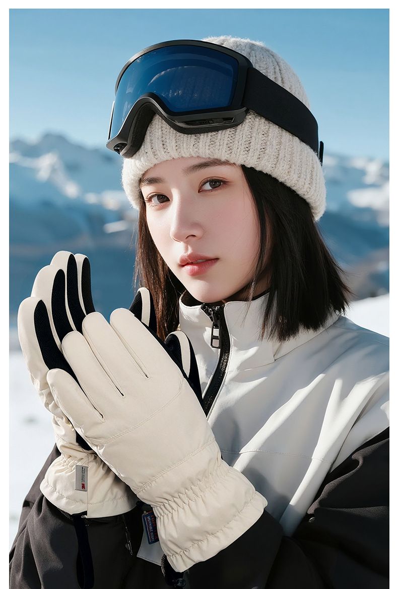Ski Winter Warm Windproof Cold-proof Outdoor Cycling Touchscreen Fleece Lined Thickened Waterproof Fingerless Gloves_voghion.com