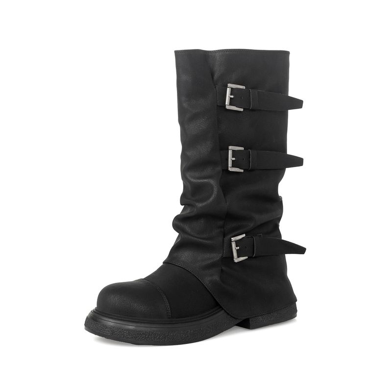 Spicy Girl Wasteland Style 2025 Primavera e Autunno Nuovi stivali da donna Melard con risvolto corto e plissettato_voghion.com