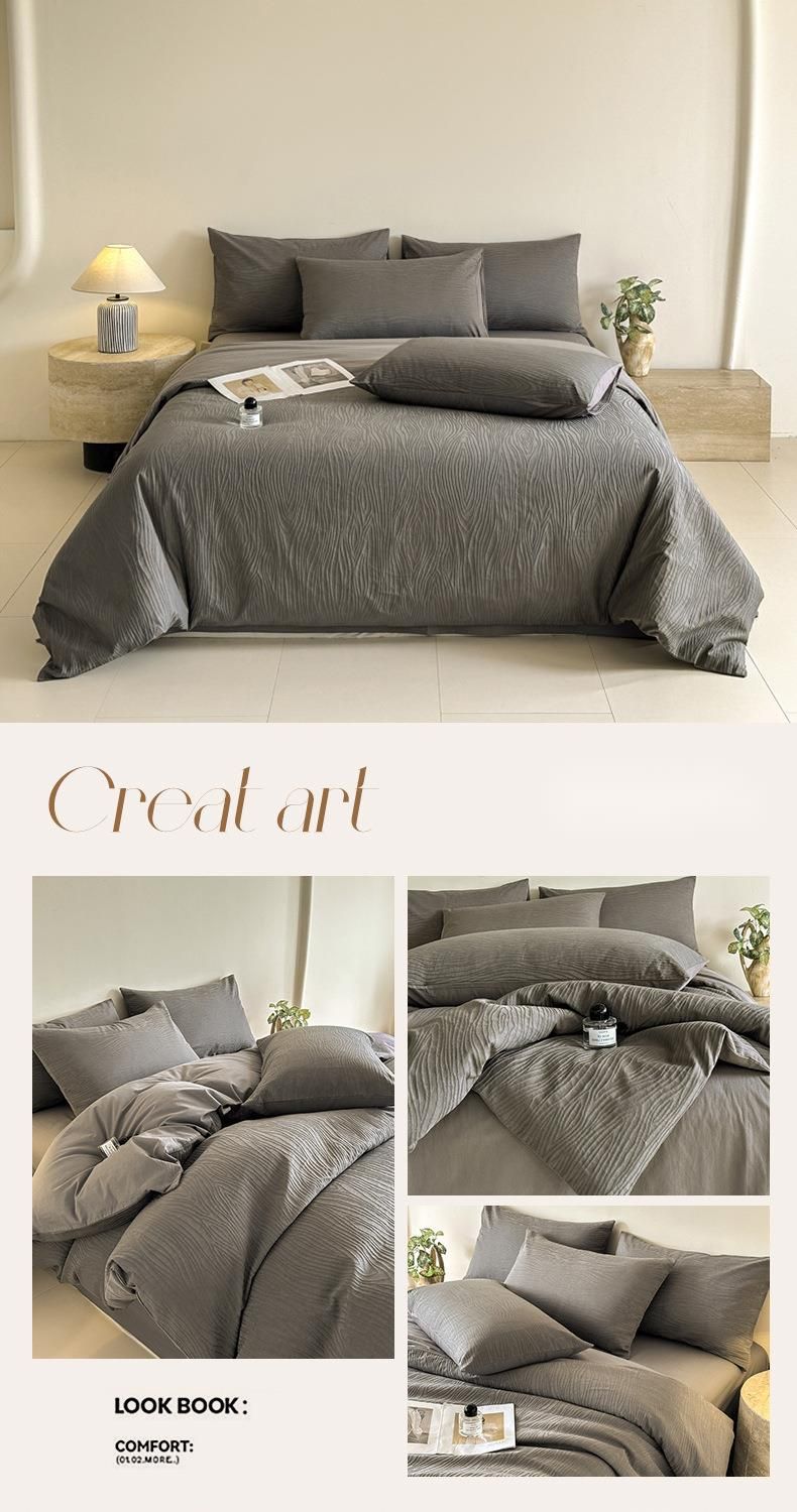 Biancheria da letto semplice ed elegante, quattro pezzi, copripiumino in puro cotone lavato jacquard, lenzuolo singolo, tre pezzi per dormitorio._voghion.com