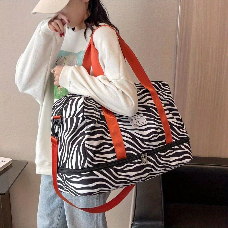 Leopard Pattern Travel Duffle Bag, Nylon Large Capacity Sports Gym Bag, Lightweight Carry On Luggage_voghion.com