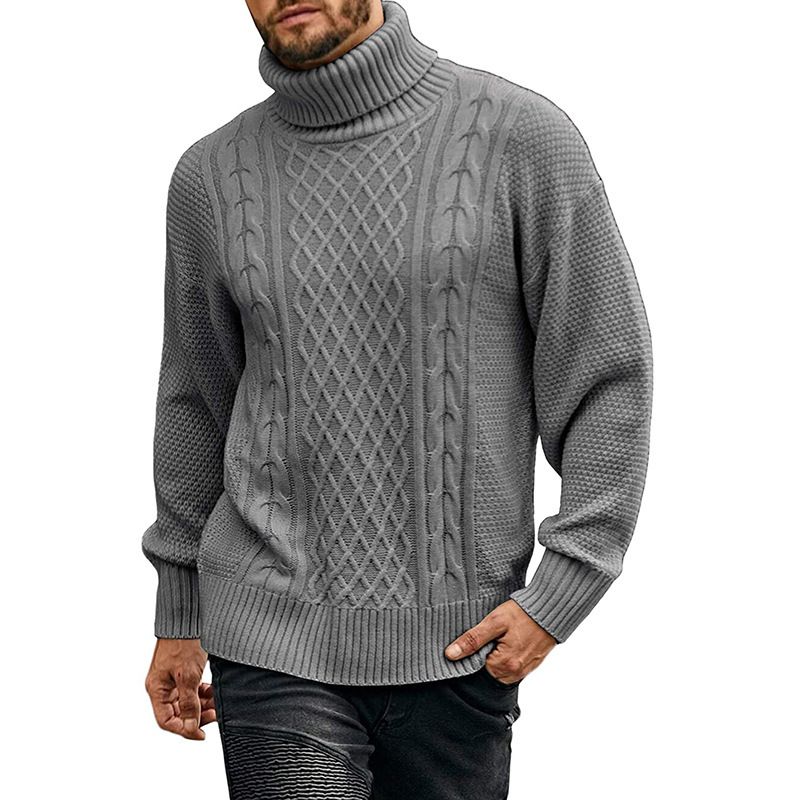 Herrenpullover mit hohem Halsausschnitt, einfarbig, Strickpullover, langärmelig, lässiges Oberteil für Herbst und Winter_voghion.com