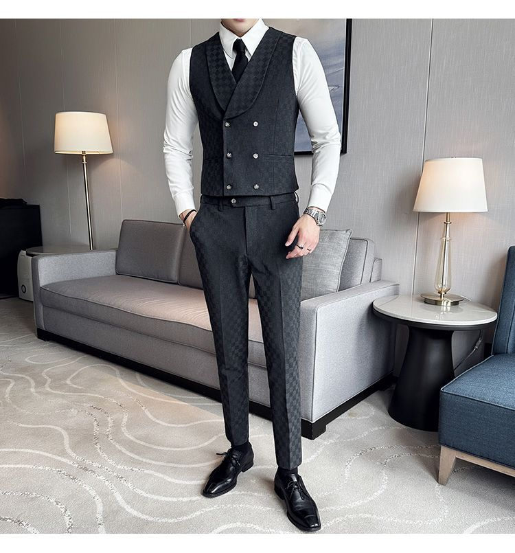 Herredresssett, tredelt sett, skinnende og mørk rutete dress, herresett til brudgommen, forloverdress, mann_voghion.com