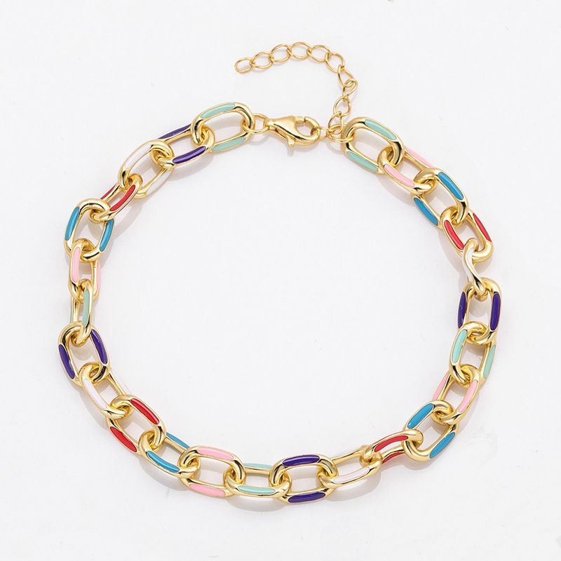 Titanium Steel Colorful Oil Drip Cuban For Women, Unique Design, Light , High-end Feel, Couple Bracelet Jewelry_voghion.com