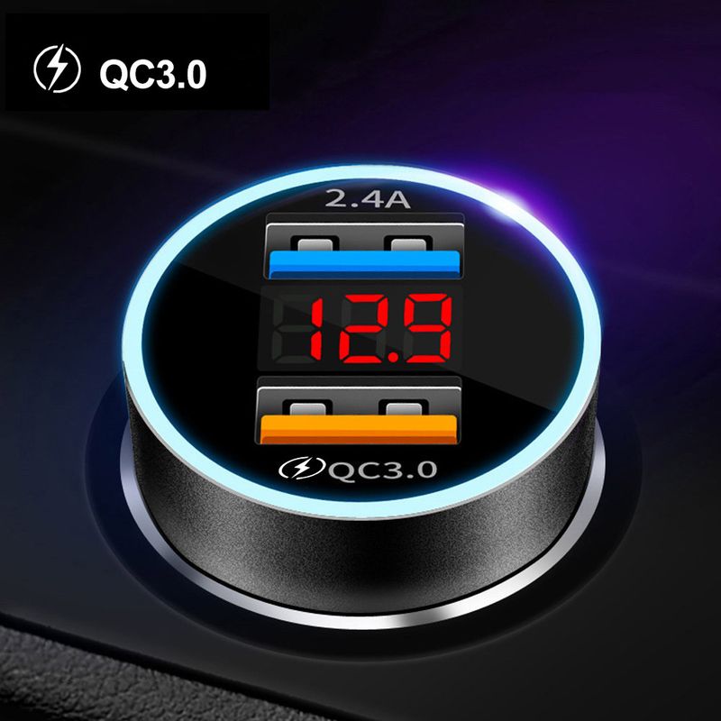 Music Festival  QC3.0 port flash digital display fast charging dual USB 2.4A one to two cigarette lighter car charger_voghion.com
