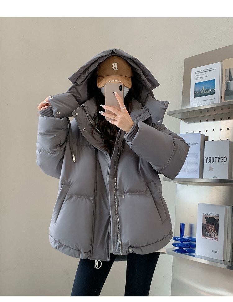 K Gray Heart Kurze Daunenjacke für Damen; Koreanische Version; Studentengröße; Brotmantel für Paare._voghion.com