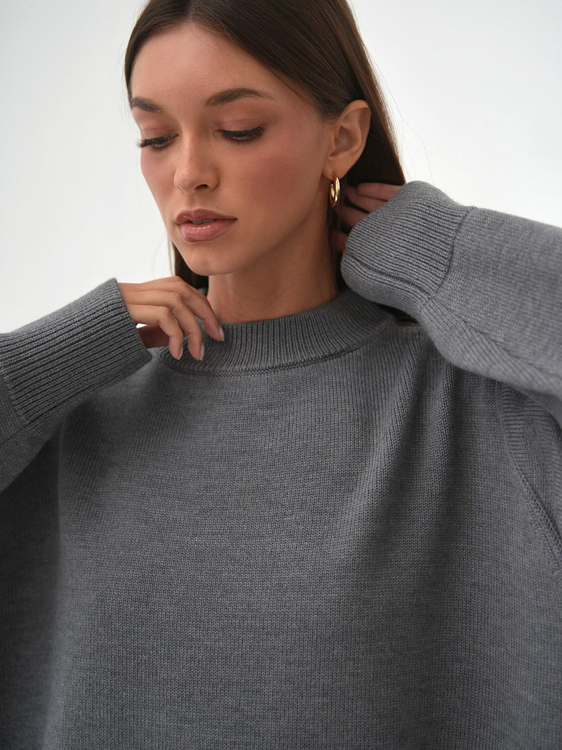 Solid color round neck sweater autumn and winter new temperament commuting versatile casual round neck knitted sweater_voghion.com