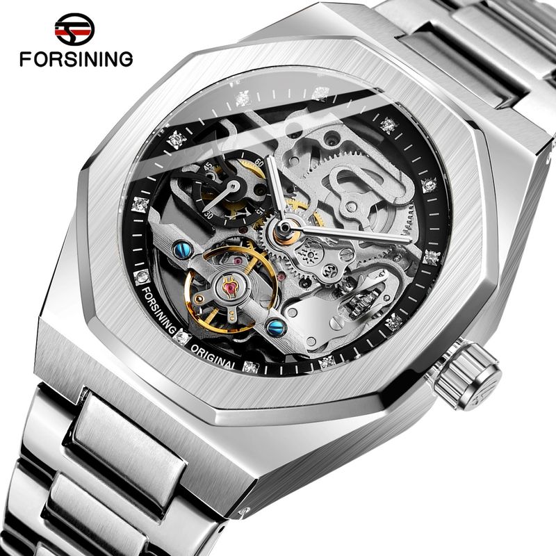 Men's Automatic Mechanical Watch With Luminous Hands, Three Subdials, And Day Display - Stainless Steel Band Six Pin Week Steel Belt Mechanical Watch_voghion.com