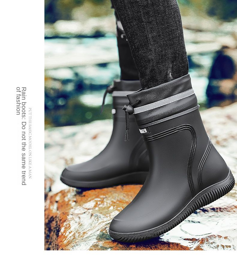 Single Shoe Midsole Waterproof Mouth Rain Boots 39-45_voghion.com