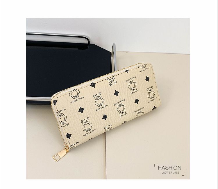 DamentaschenDamen-Geldbörse im neuen Stil mit Bären-Print, Einzelreißverschluss, mehrere Kartenfächer, tragbare Reisemode-Handytasche_voghion.com