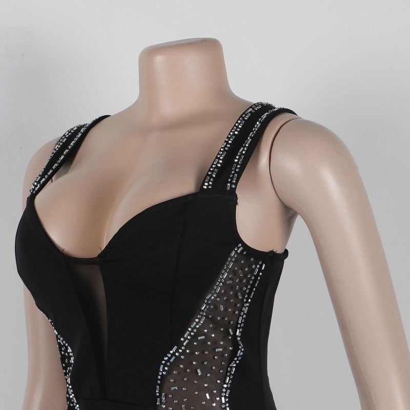 Abito da donna sexy, caldo, con cuciture a diamante, prospettiva cava, elastico, sottile, con bretelle_voghion.com