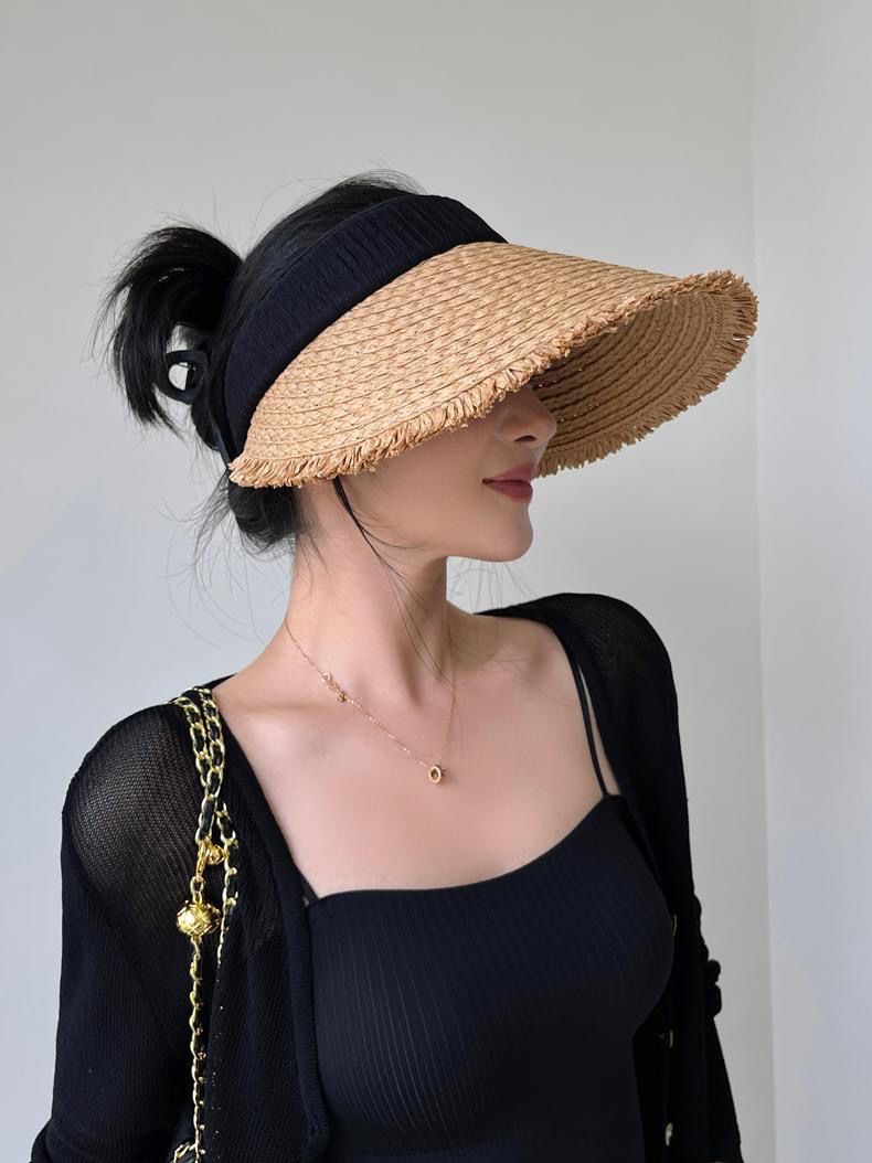 Cappello di protezione solare Big Eaves, cappello da sole estivo, da spiaggia, da viaggio, ultravioletto, per vacanze, cappello da sole con parte superiore vuota, cappello di paglia_voghion.com