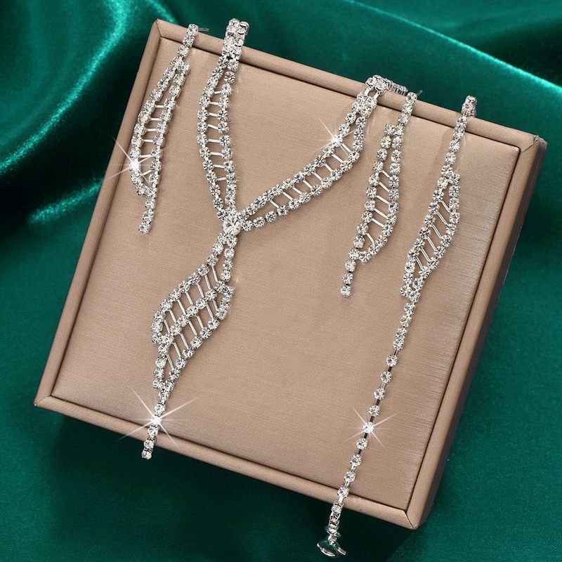 Luxury bridal necklace set Fashion and versatile full diamond necklace earrings bracelet, women's jewelry set_voghion.com