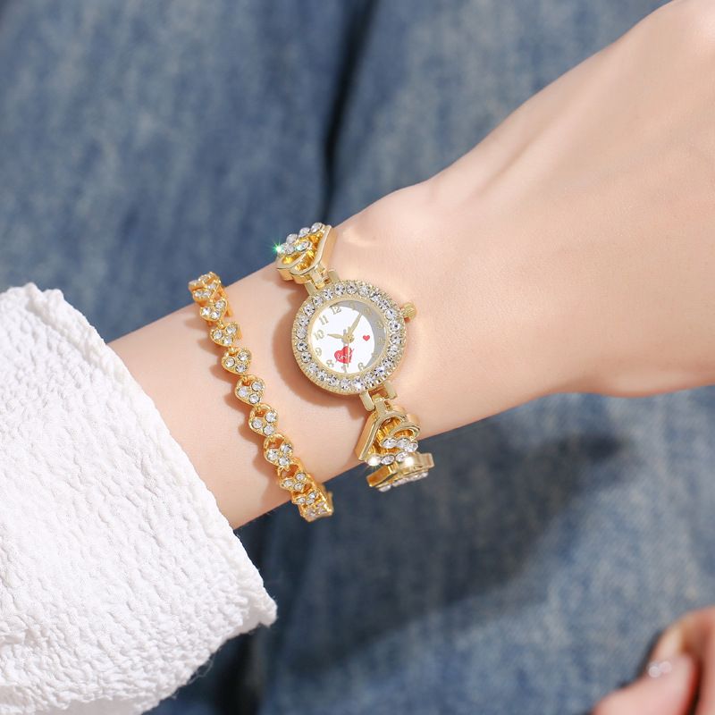Dameshorloges Twee sets Hart Diamant Armband Kleine Wijzerplaat Mode Dameshorloge Liefde Kleine Diamant Armband Horloge_voghion.com