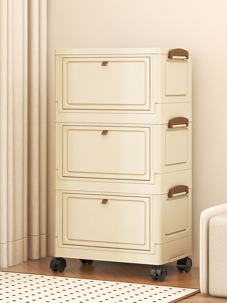 No-Installation Thickened Folding Double Door Home Living Room Multi-Functional Mobile Snack Simple Storage Cabinet_voghion.com