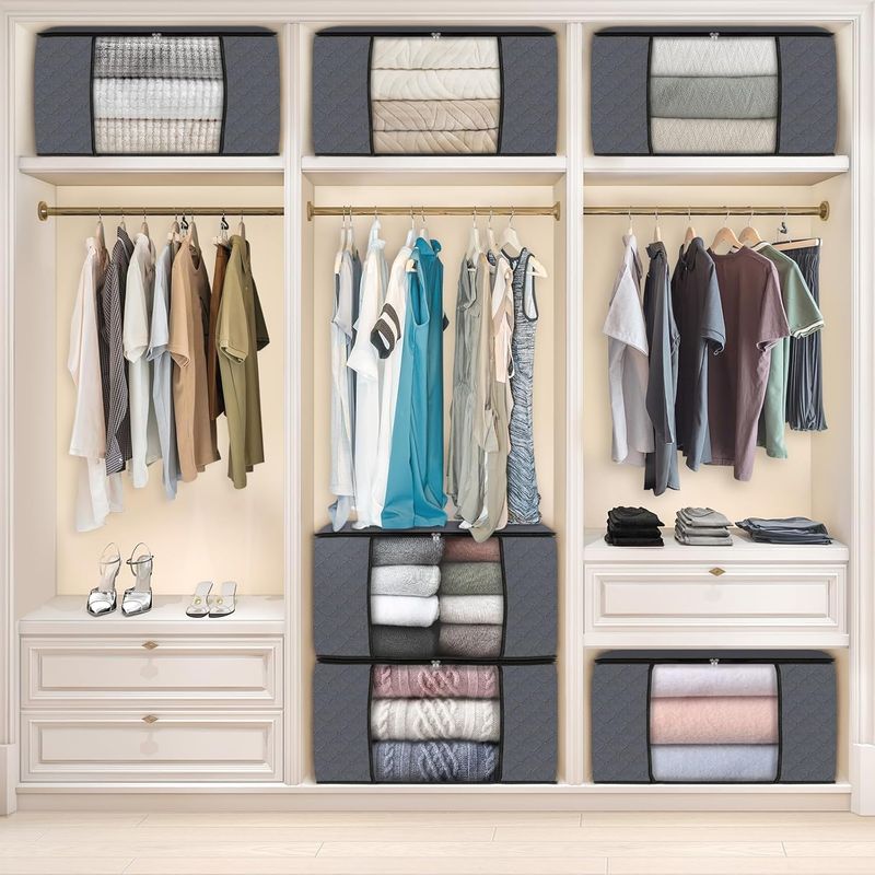Fab Totes Kleideraufbewahrung, Faltbare Aufbewahrungstaschen aus dickem Stoff für Decken, Behälter zur Organisation von Schlafzimmer, Schrank,_voghion.com