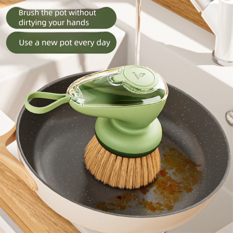 Automatic Liquid-Dispensing Dish For Pots, Kitchen Household Scrubber, Lazy Press-Type Non-Damaging Pot Cleaning Brush_voghion.com