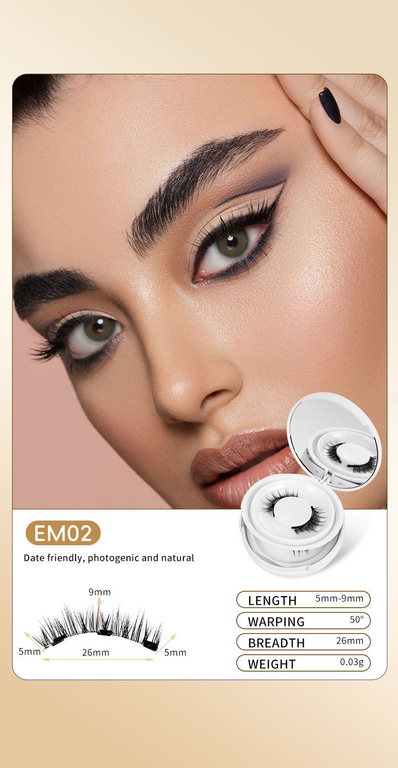 Conjunto de 2 pares de cílios postiços magnéticos - sem cola, aparência nude natural com pelo de vison (estilo celebridade da internet, reutilizável)_voghion.com