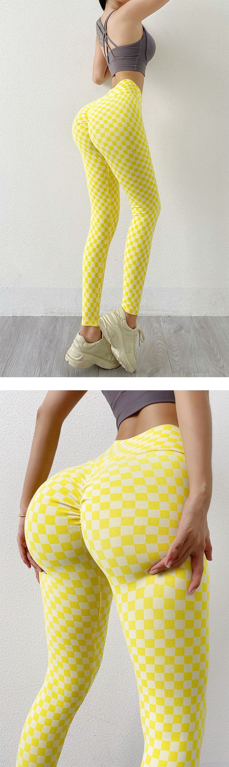 Γυναικείο πλεκτό καρό παντελόνι γιόγκα χωρίς ραφές Ροδάκινο πισινό σέξι γλουτοί Αποκαλυπτικό παντελόνι με γλουτούς Αθλητικό παντελόνι γυμναστικής που στεγνώνει γρήγορα_voghion.com