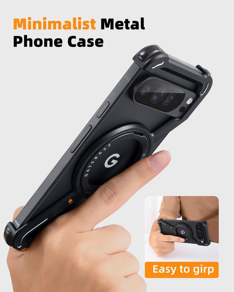 Applicable To Google Pixel 9/9Pro/9proXL Protective Case, Metal Hollow Magnetic Rotating Bracket Mobile Phone Case_voghion.com