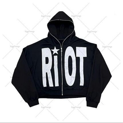 2025 New Hoodie Long Hooded RiOT Print Unisex Zipper Sweatshirt Jacket_voghion.com