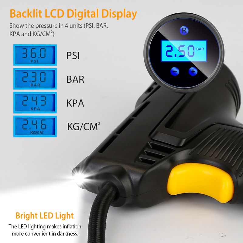 Portable Car Tire Inflator DC 12V Digital Car Air Pump Compressor Electric Air Pump with LED Light 150PSI_voghion.com
