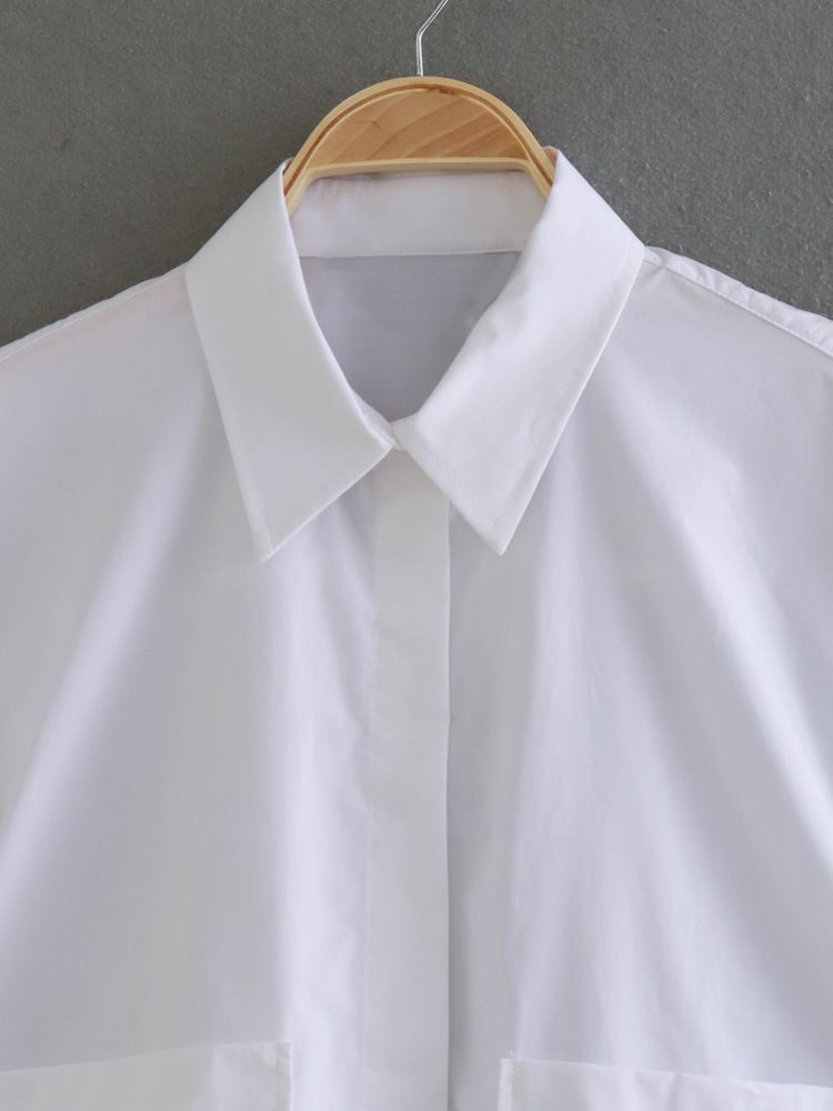 Camicia estiva in popeline con decorazione a tasca corta e larga in stile europeo e americano_voghion.com