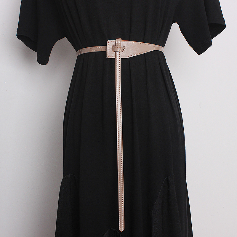 2022 new style simple two-layer cowhide knotted thin belt fashionable and versatile decorative dress waist slimming girdle_voghion.com