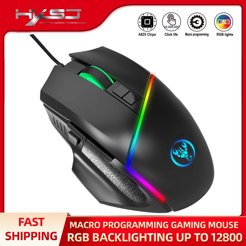 New A876RGB wired gaming mouse 12800dpi adjustable ABS material 8D macro programming matte_voghion.com