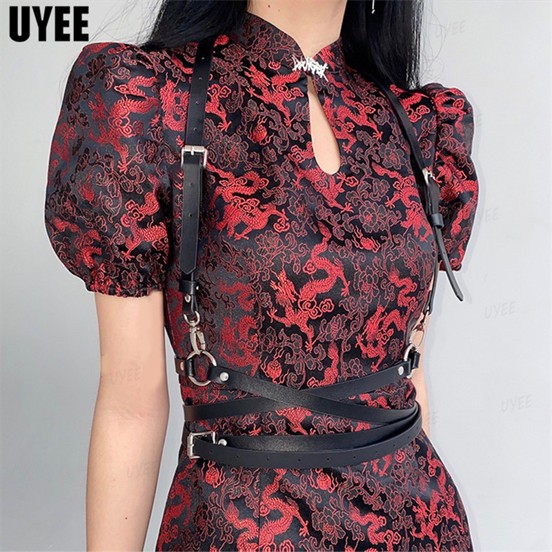 Riem Gotische kleding Moderiemen voor vrouwen PU leren borstharnasbanden Punk korset kleding Decoratieve Ra_voghion.com