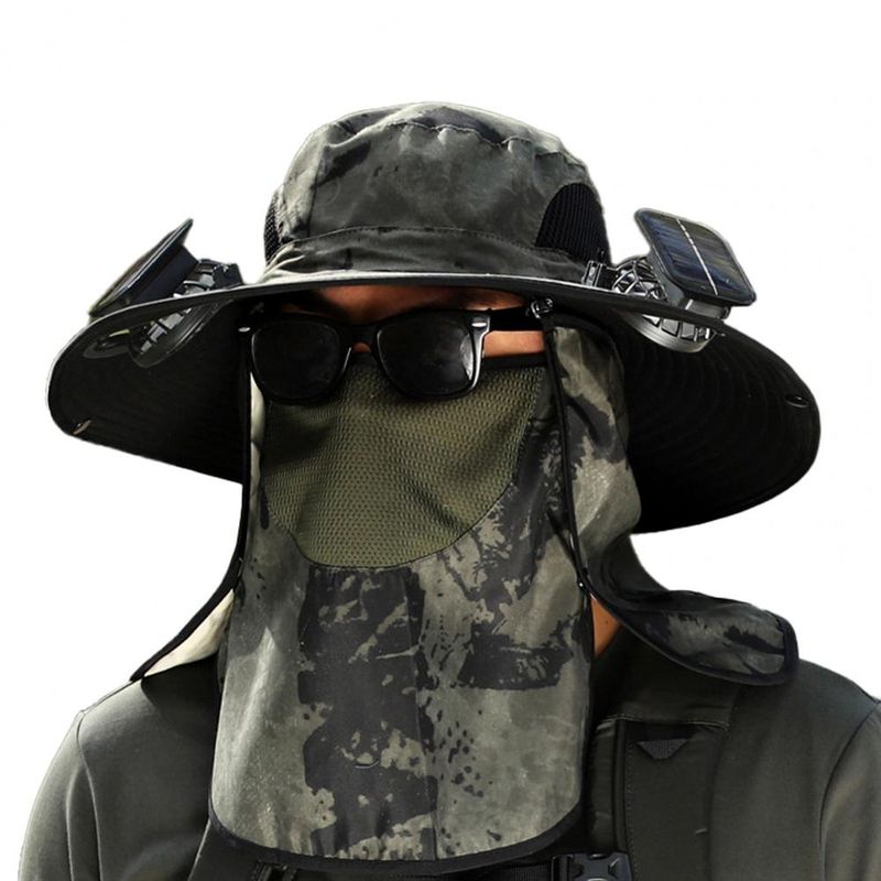 Solar Neck Flap Hat - UV Protection With Cooling Fan_voghion.com