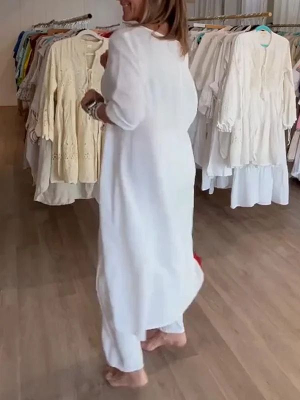 Women's Casual Linen Long Sleeve Two-Piece Set – Breathable Cotton Blend, Loose Fit, Plus Size Available (S-5XL)_voghion.com