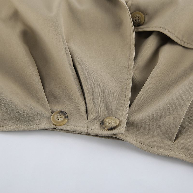 Women's Khaki Double-Breasted Trench Coat With Notched Lapel – Casual Blazer Jacket For Fall, Comfortable & Stylish_voghion.com