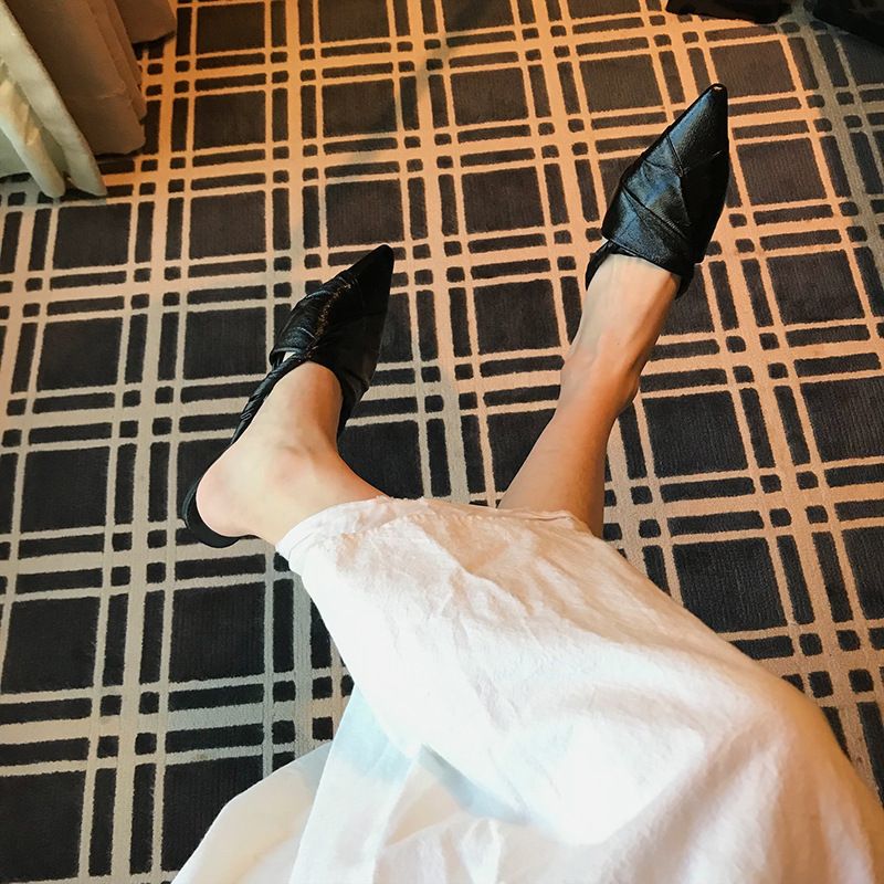 Chaussons pointus, talons bas, demi-chaussures pour femmes_voghion.com