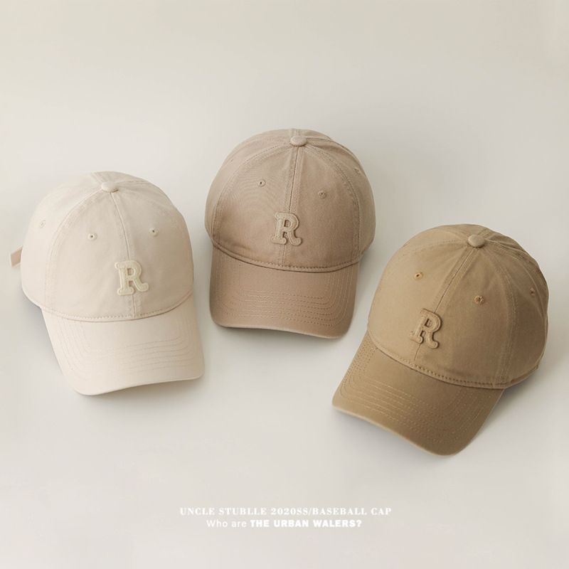 Versione coreana del cappellino da baseball R Label per uomo e donna, casual e versatile, in puro cotone morbido con tesa larga e piccolo cappello parasole._voghion.com