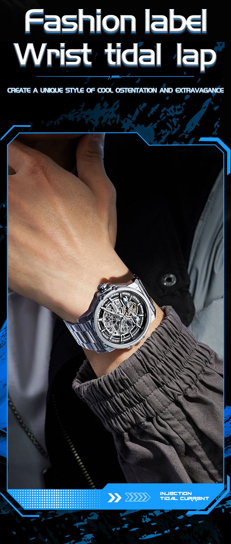 Men's Stainless Steel Skeleton Automatic Mechanical Watch With Luminous Hands And Butterfly Clasp Stainless Steel Watch Men's_voghion.com