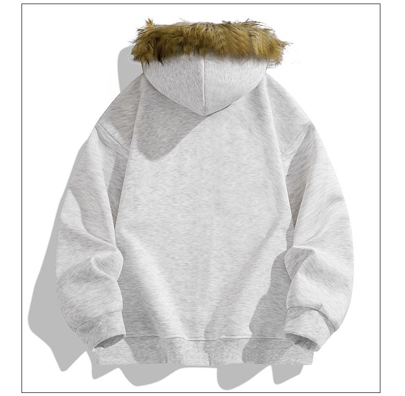 Moletom com capuz e zíper estilo vintage, forrado de lã, para homens e mulheres, pulôver quente de inverno com acabamento em pele sintética, moda urbana casual unissex_voghion.com