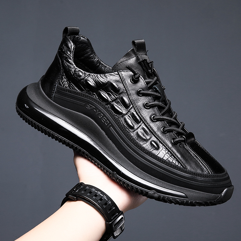 Unbeatable Quality Trendy Sports Men, Low Cut Crocodile Pattern Casual Men's Shoes, Popcorn Soft Soled Running Shoes For Men_voghion.com