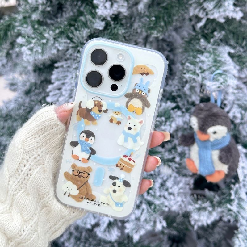 Support magnétique en forme de pingouin avec écharpe mignonne et musique oscillante, compatible avec iPhone 13, Promax, iPhone 15 et 14_voghion.com