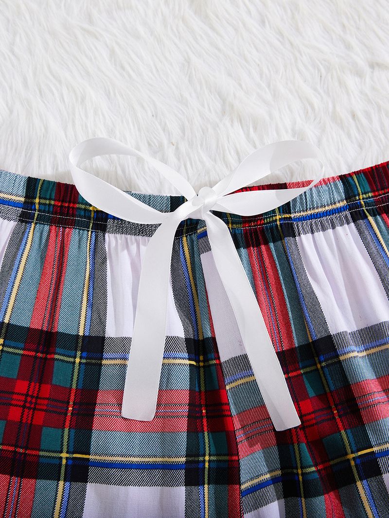 Dameskleding pyjama's voor dames vest met korte mouwen en geruite huiskledingset_voghion.com